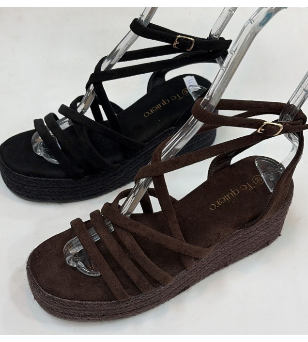 SANDALIA CUÑA MARRON / NEGRA
