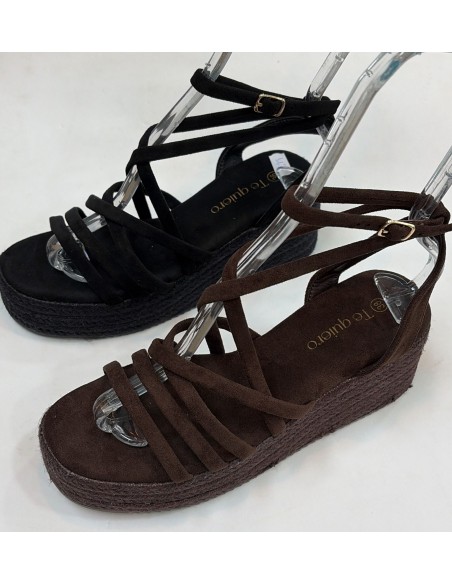 SANDALIA CUÑA MARRON / NEGRA