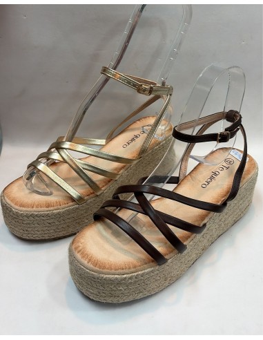 SANDALIA ESPARTO DORADA Y MARRON