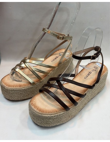 SANDALIA ESPARTO DORADA Y MARRON